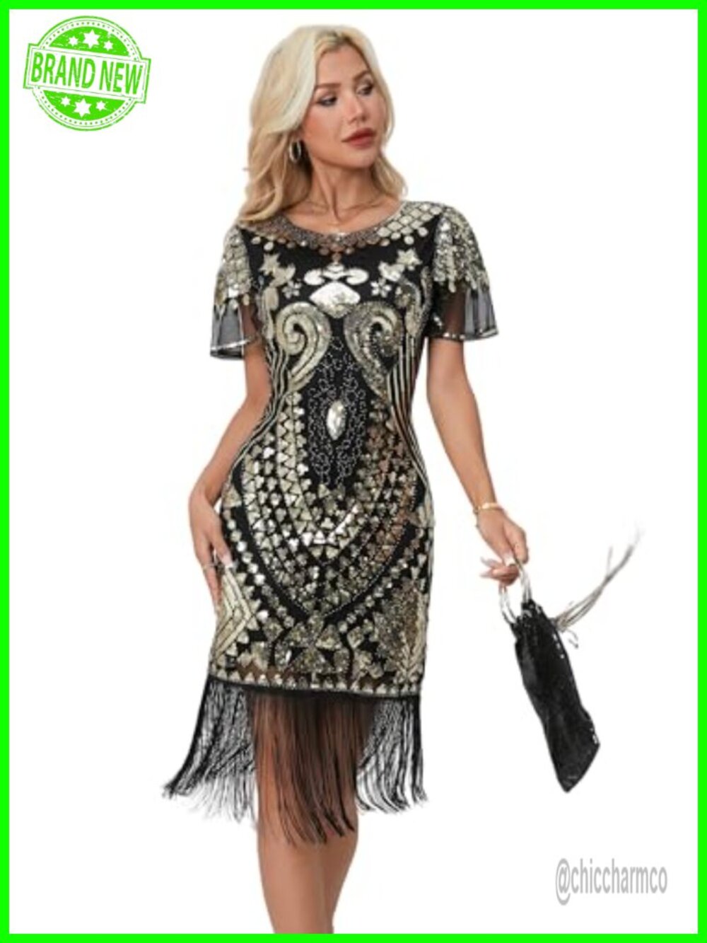 1920s Gatsby Flapper Dress Sequin Beaded Tassel Vintage Evening Gown